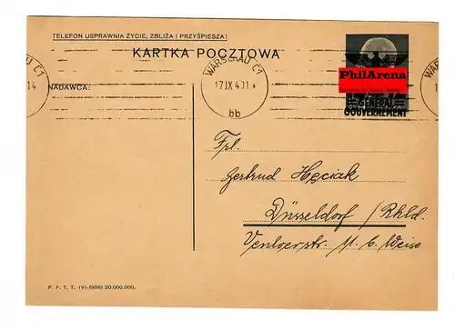 Generalgouvernement GG: Ganzsache P3II 07, Warschau nach Düsseldorf 1940