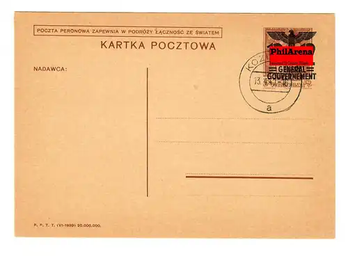 Generalgouvernement GG: Ganzsache P4 Text 03, blanko gestempelt Koziernice