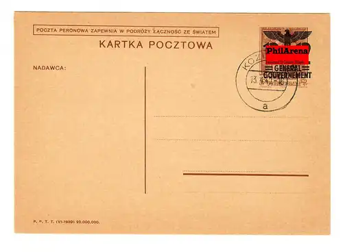 Gouvernement général GG: Affaire entière P4 Texte 03, blanc cacheté Koziernice
