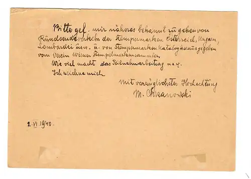 Gouvernement général GG: P4 Texte 01, Varsovie-Bielany à Vienne, 1940