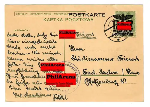 Generalgouvernement Ganzsache GG P6 II Text 01, Feldpost nach Bad Sachsa