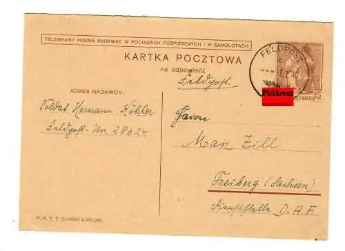 Generalgouvernement Ganzsache GG P7 Frage, Text 09: Urkarte als Feldpost 6.1.40