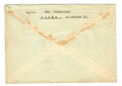 Gouvernement général GG: couverture complète U2/02: Lukow-Cracovie 1943 à pionnier