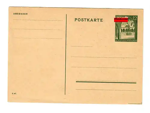 Generalgouvernement GG: Ganzsache P10: blanko: Druckverschiebung