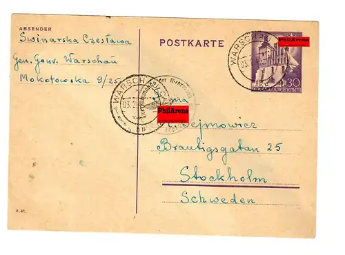 Generalgouvernement GG: Ganzsache P11: Warschau - Stockholm, Zensur