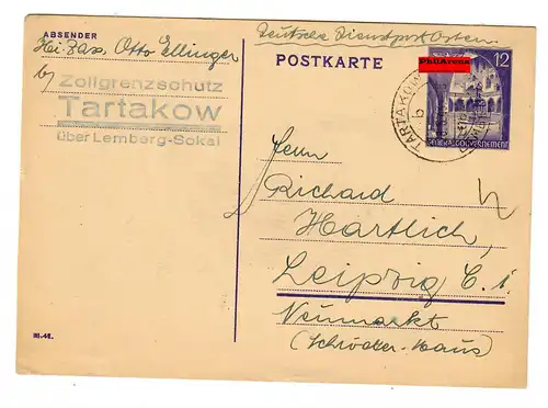 Generalgouvernement GG: Ganzsache P12/02: Tartakow/Lemberg nach Leipzig 1943