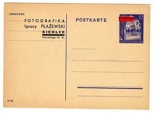Generalgouvernement GG: Ganzsache P12/02: blanko: privater Zudruck Siedlce