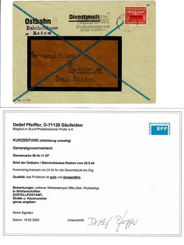 Gouvernement général GG Tampon publicitaire rare: Radom, BPP résultats 1944