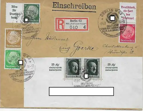 DR: MiNr. 678: Unterrand mit Sonderstempel KDF, Berlin 1937
