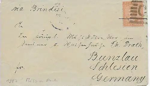 Inde: Lettre missionnaire à Bunzlau, Silésie, 1887 Mission Burju/Ranchi