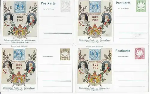 Bayern 1906: 4x Ganzsache 100 Jahre Königreich Bayern, Landes Ausstellung 1906