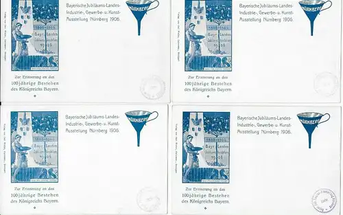 Bayern 1906: 4x entier 100 ans Royaume de Bavière, Exposition du Land 19 06