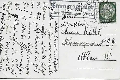 DR: Landpost Saar: Emmerweiler/Völklingen nach Wien, 1939