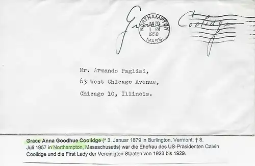 USA: Portofreiheit wegen ehemaliger Präsidentengattin Coolidge, 1950
