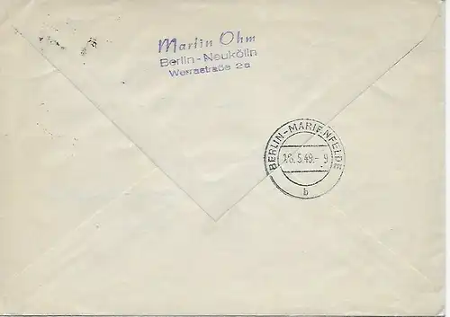 Berlin: Einschreiben 1949 von Berlin-Neukölln nach Marienfelde, MiNr. 23 (2x)+39