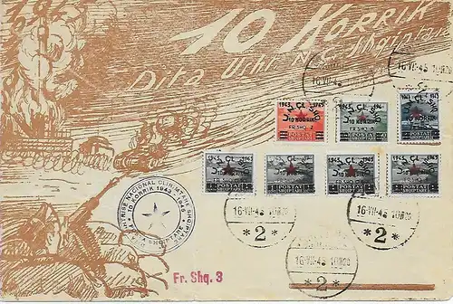 Albanien: kompletter Überdrucksatz 2 Jahre Volksarmee, Shkoder, 16.7.1945