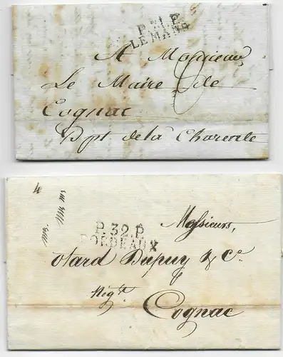 France: 2x Lettres: 1827 Bordeaux, 1809 Le Mans à Cognac