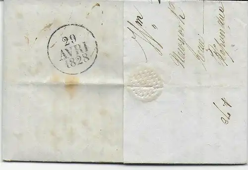 USA: Transatlantische Post USA - Frankeich Cognac, 1828, "P. France"