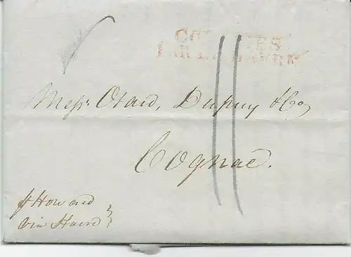 Etats-Unis: Poste transatlantique USA - Frankeich Cognac, 1827, -P. Howard-
