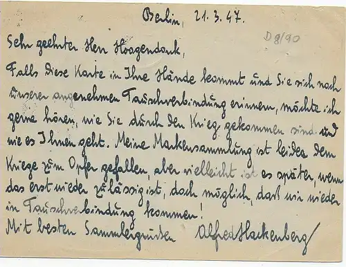 Ganzsache P955: Berlin 21.3.47 nach Utrecht/Dordrecht