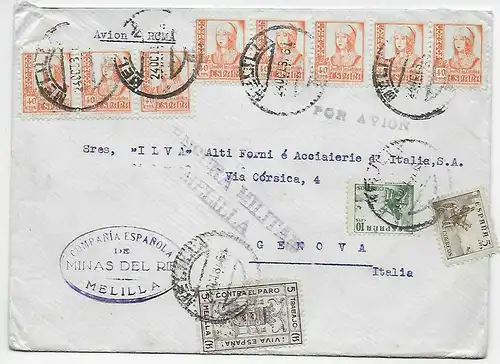 Melilla: Minas del Rif 1937: Bürgerkriegszensur; Absender: Mine nach Genova/Ital