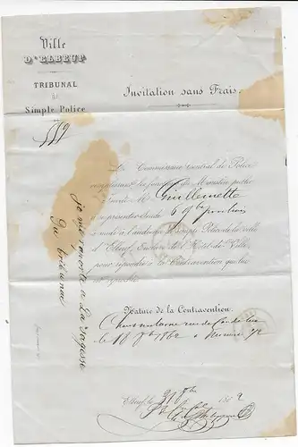 Frankreich: 1862: Ville D' Elbeuf, Tribunal de Simple Police