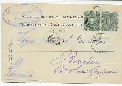 Jérusalem: Carte de Florence en 1900 à Bergün