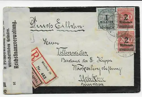DR: Messager recommandé de Munich à Uetikon/Suisse, 18 octobre 1923