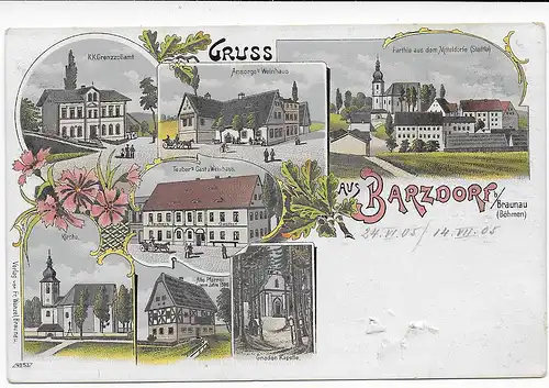 Ansichtskarte: Gruss aus Barzdorf/Braunau - Böhmen: 1905