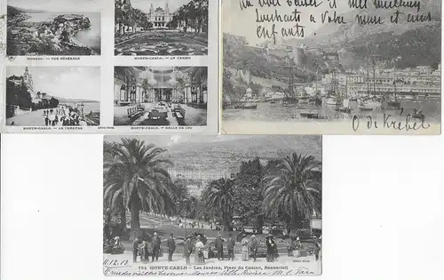 3x Ansichtskarte: Monte Carlo 1904, 1912, 1913 nach Denver oder Knippelsdorff