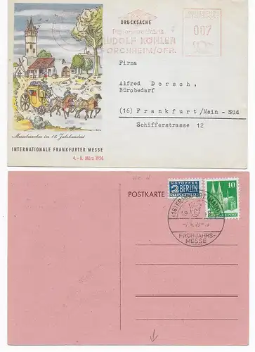 2x Cartes publicitaires: Frankfurter Messe 1949 et 1956 (Forchheim, Papierwarenfabrik)