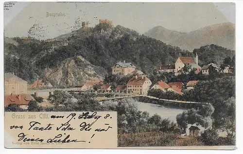 Ansichtskarte: Gruss aus Cilli, 1900 nach Grüneberg/Schlesien