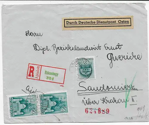 Inscription Hongrie Rakoshegy à Sandomierz (Gouvernment général) avec censure