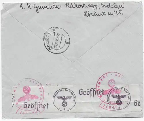 Einschreiben Ungarn Rakoshegy nach Sandomierz (Generalgouvernement) mit Zensur