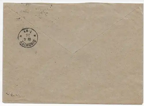 Einschreiben Dresden Commerzbank nach Singwitz, Perfin (Lochung), 1923