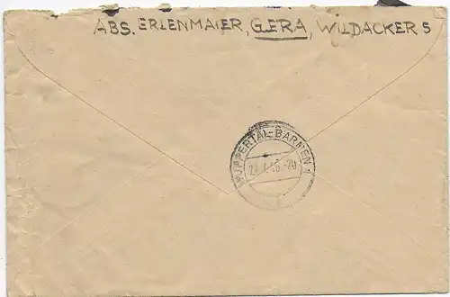 Einschreiben Bebra mit Not-R-Stempel nach Wuppertal-Barmen 1946