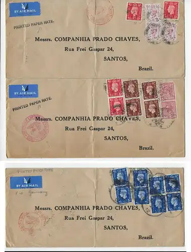 3x Printed matter 1937 to Santos/Brazil with Zeppelin: Europa-Südamerika