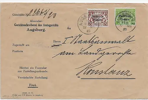 Assortiment-Assignation: Tribunal de première instance d'Augsbourg 1920 après Constance
