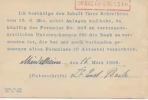 Postkarte Drucksache 1905 von Mindelheim nach Schwerin, ungültige Marken