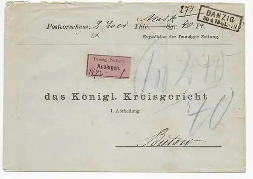 Danzig, Portomarken, 1875 an das Königl. Kreisgericht Butow