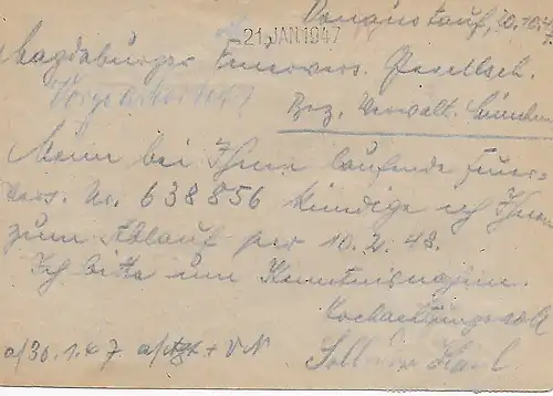 Affaire complète P954 de Ratisbonne en lettre recommandée 1947 à Munich