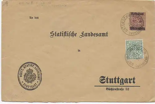 Ganzsachenumschlag DvB 42 II, Unterschwarzach nach Stuttgart, 1919
