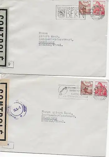 2x Briefe Schweiz, Bern nach Häselgehr/Tirol 1946 mit französischer Zensur