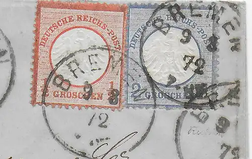 DR: MiNr. 3+5, Bremen 1872 nach Liverpool/England