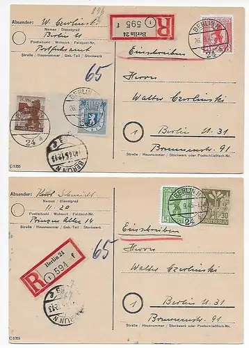 SBZ: 2x Einschreiben Karten Berlin, 1945