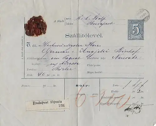 Ungarn: Paketbegleitadresse nach Neusatz: Deutsch-evangelischer Bischof 1923