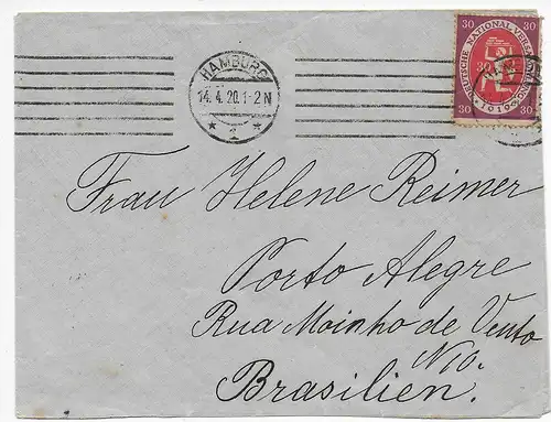 Brief von Hamburg 1920 nach Porto Alegre/Brasilien