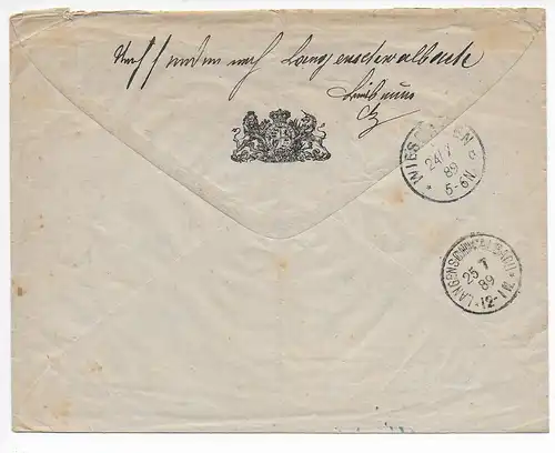 Poste consulaire: British consulate-General: Francfort/M vers Wiesbaden 1889