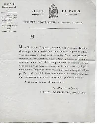 France: Vorphila: Ville de Paris 1814 après Metz