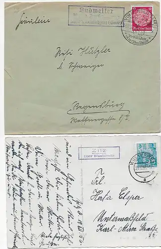 7 Belege Landpoststempel 1937-1956, darunter Saar